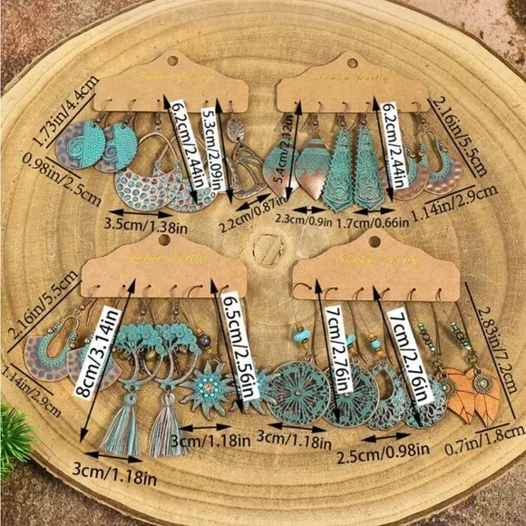 3 Pairs Bohemian Bronze Earrings - Picture 2 of 2